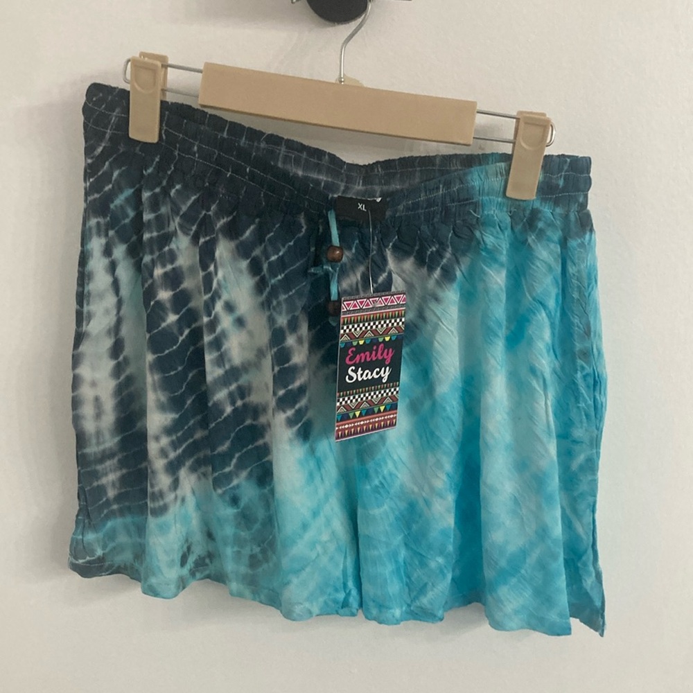 High Waist Blue Tie-Dye Women's Shorts